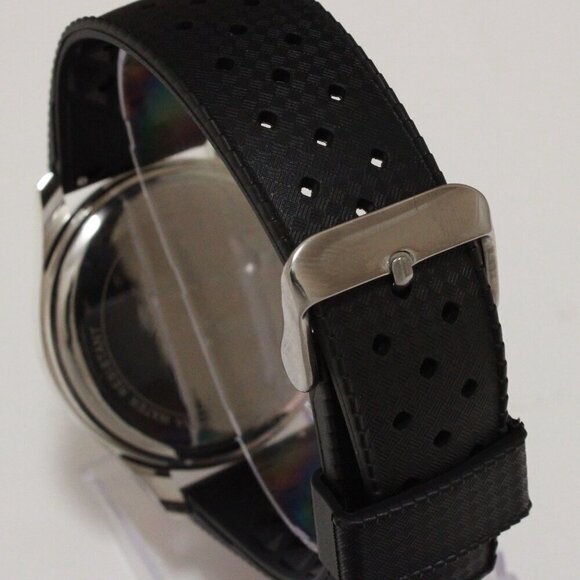 Men's Quartz Field Watch Silver Case Black Tropical Strap 42mm - Picture 10 of 12